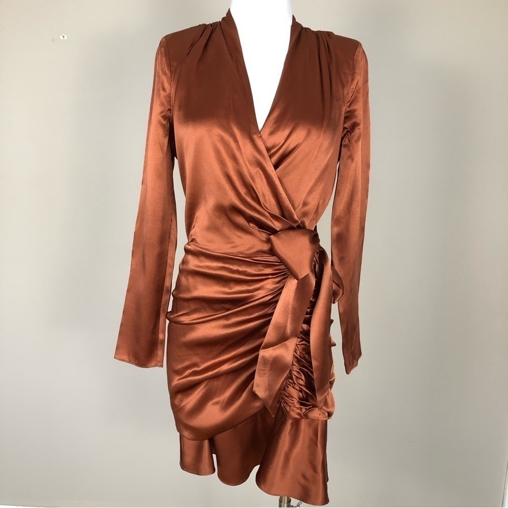 Veronica Beard Agatha Cognac silk sexy body con wrap mini dress NWT 6